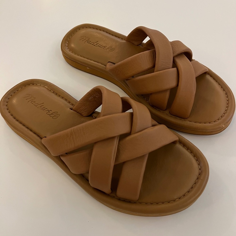 Madewell The Puffy Bianca Slide Sandals English Saddle Leather Tan Brown Size 6